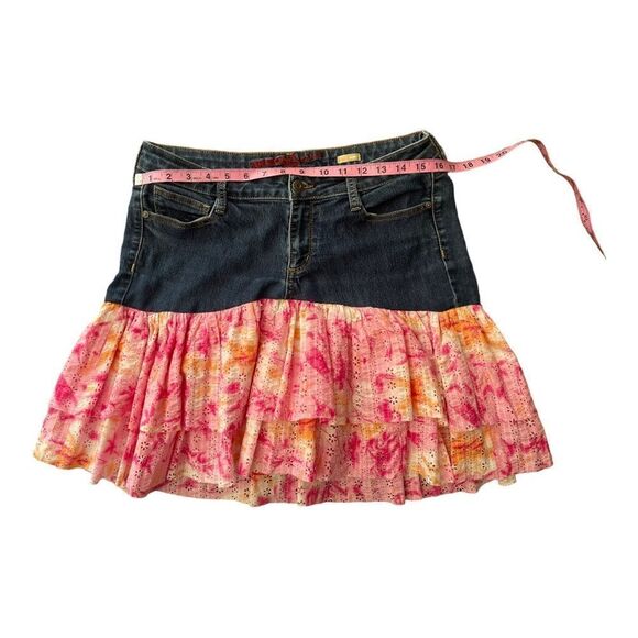 Arizona Jeans Co Western Cowgirl Tiered Print Skirt Denim Upper Juniors Sz 11 - Picture 5 of 7